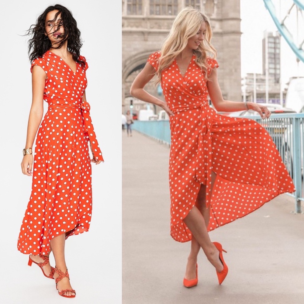 Boden Antonia Polka Dot Wrap Dress Poppy Size 4 P